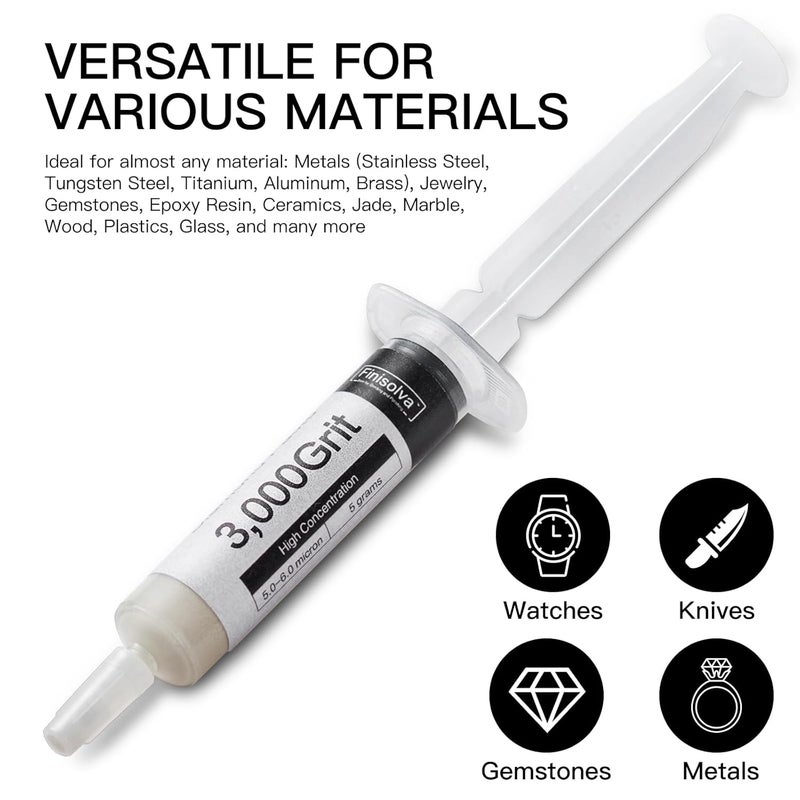 Finisolva 8 Pack Diamond Polishing Paste Kit 3,000 to 320 Grit with Different Genuine Concentrations of Diamond Powders Lapping Compound for Marble Glass Metal Rock Jewelry Resin Silver Gemstone - Image 3
